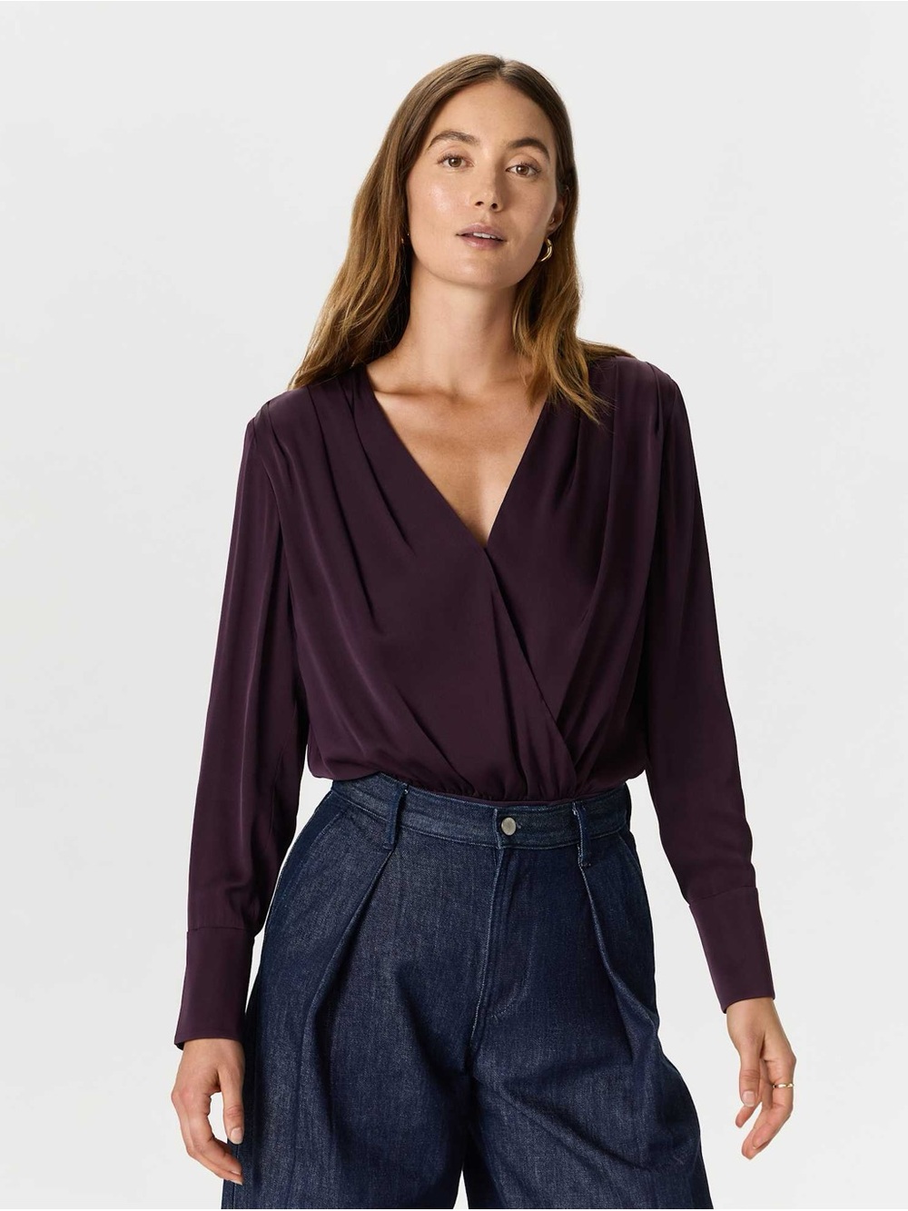 Quince Washable Stretch Silk Surplice Bodysuit size medium